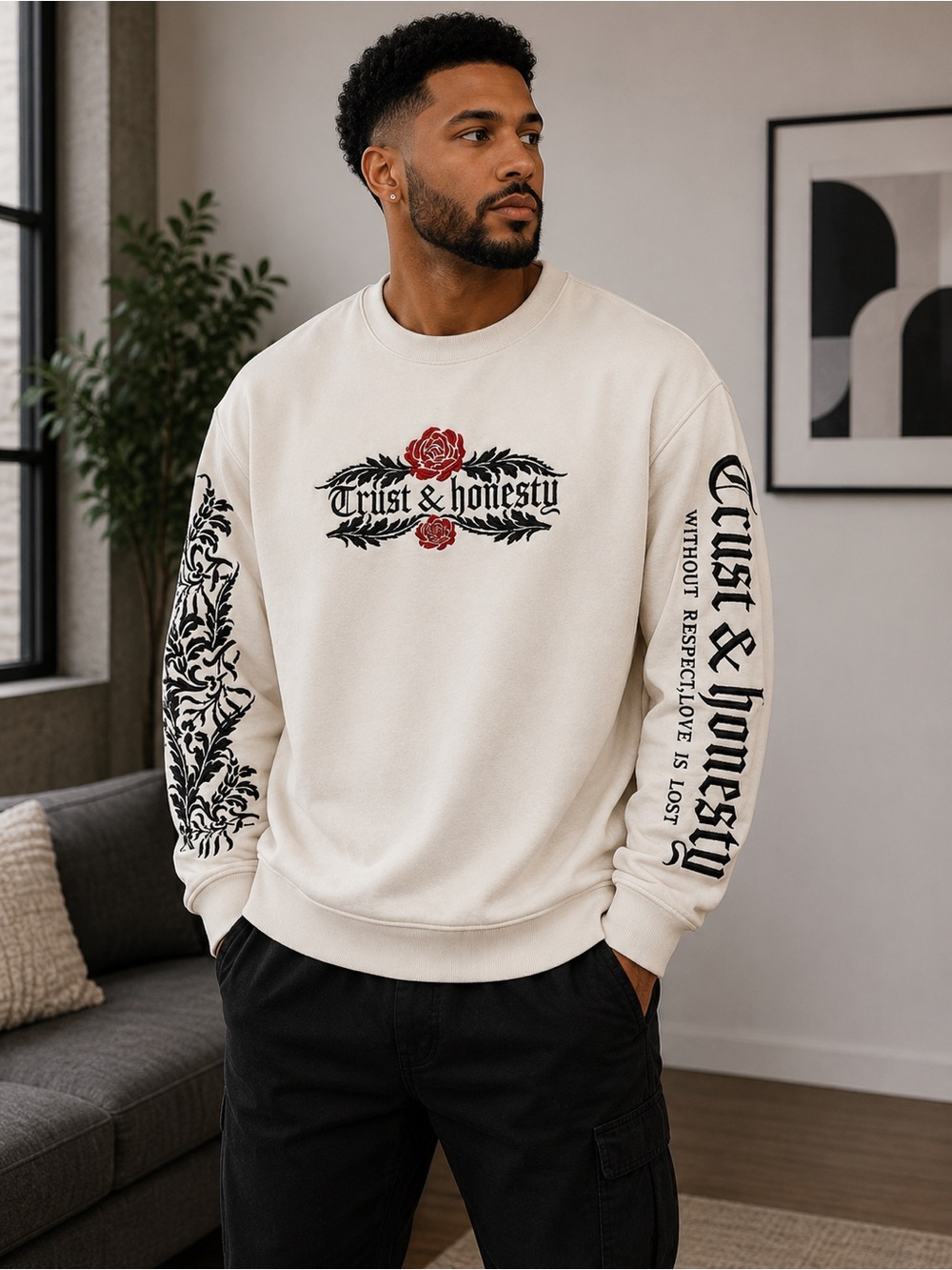 Trust & Honesty Cream Graphic Crewneck Sweatshirt